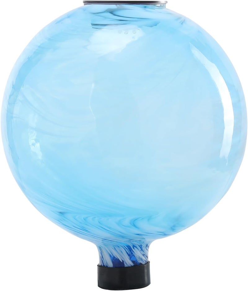 VCUTEKA Solar Gazing Ball, Glass Gazing Balls Sphere with Solar Light for Garden Lawn Outdoor Ornament Yard Decorative, White Swirl, 10" - Image 1